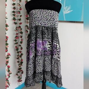 Notations Strapless Dress in Black and Purple Floral